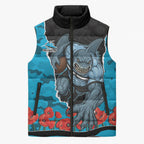 Personalized Sharks ANZAC Tribute Sleeveless Puffer Jacket Poppy Field Soldier Silhouette Aboriginal Rugby Mascot