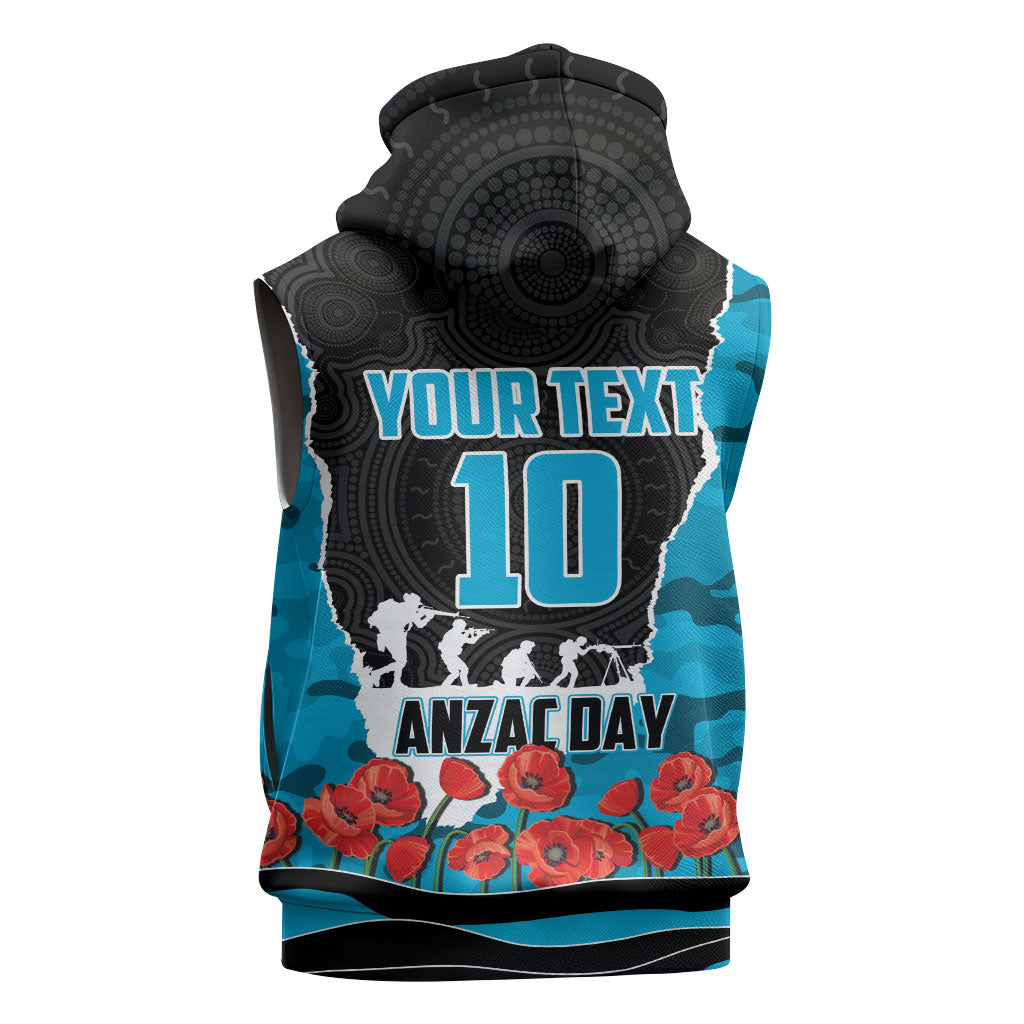 Personalized Sharks ANZAC Tribute Sleeveless Zip Hoodie Poppy Field Soldier Silhouette Aboriginal Rugby Mascot