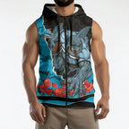 Personalized Sharks ANZAC Tribute Sleeveless Zip Hoodie Poppy Field Soldier Silhouette Aboriginal Rugby Mascot