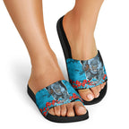 Personalized Sharks ANZAC Tribute Slide Sandals Poppy Field Soldier Silhouette Aboriginal Rugby Mascot