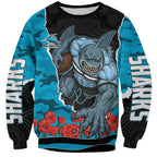 Personalized Sharks ANZAC Tribute Sweatshirt Poppy Field Soldier Silhouette Aboriginal Rugby Mascot
