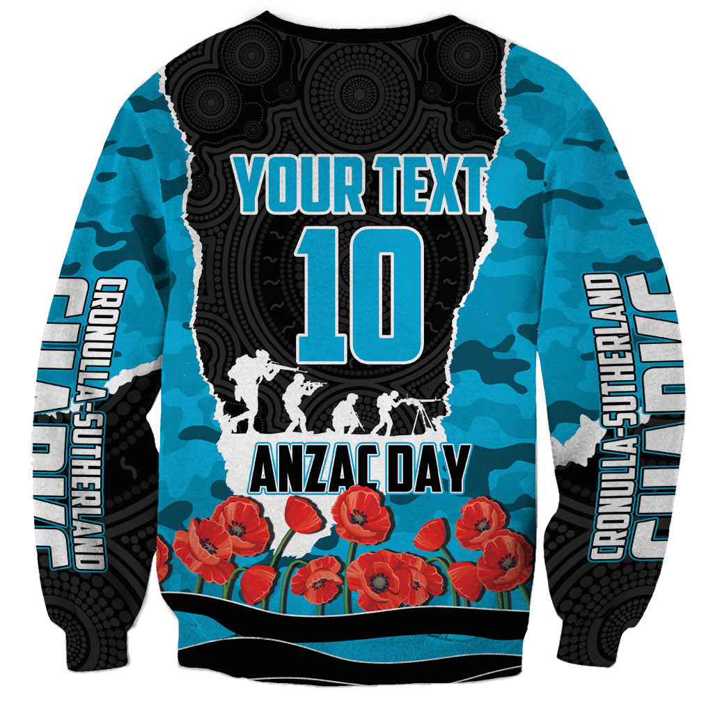 Personalized Sharks ANZAC Tribute Sweatshirt Poppy Field Soldier Silhouette Aboriginal Rugby Mascot