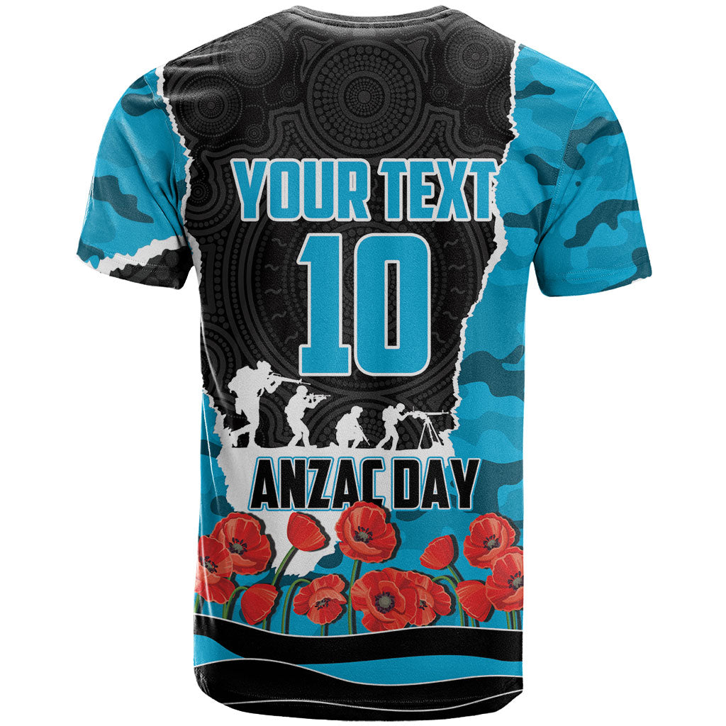 Personalized Sharks ANZAC Tribute T Shirt Poppy Field Soldier Silhouette Aboriginal Rugby Mascot