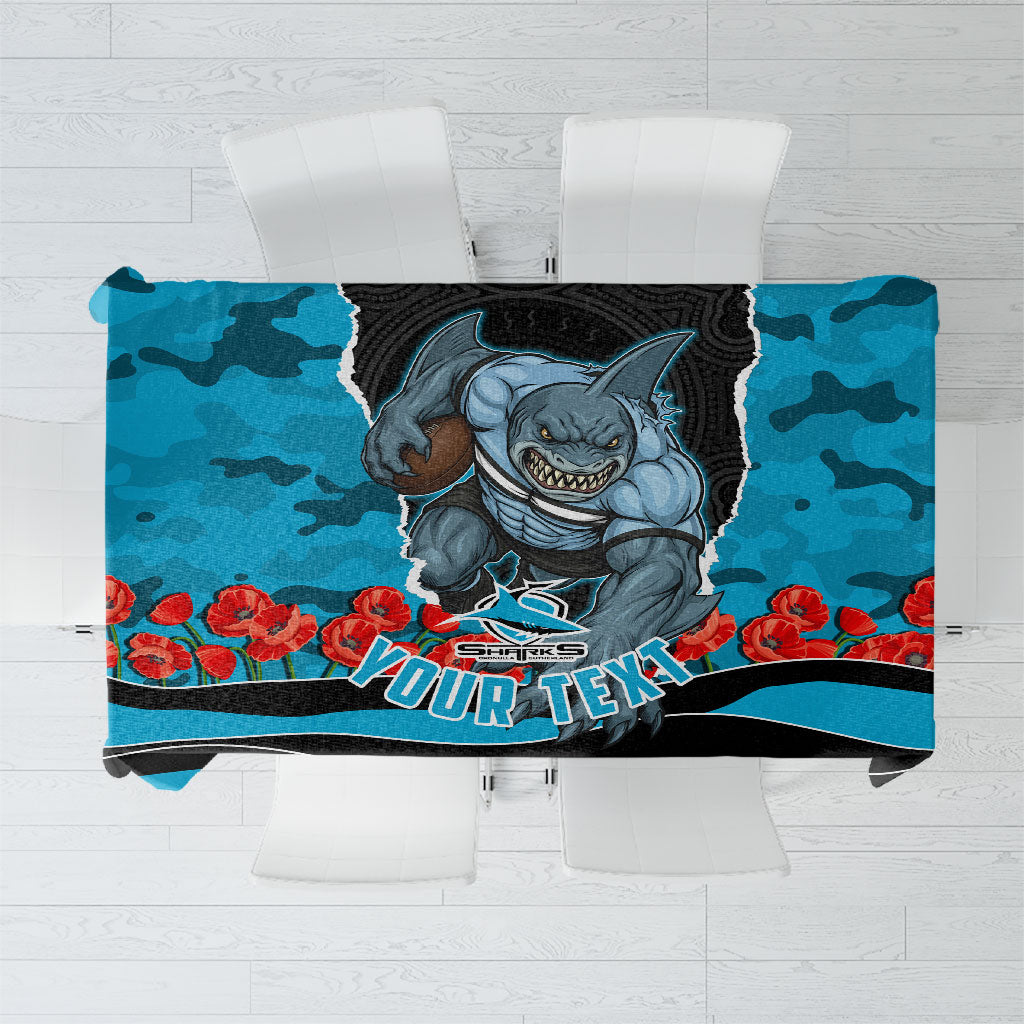 Personalized Sharks ANZAC Tribute Tablecloth Poppy Field Soldier Silhouette Aboriginal Rugby Mascot