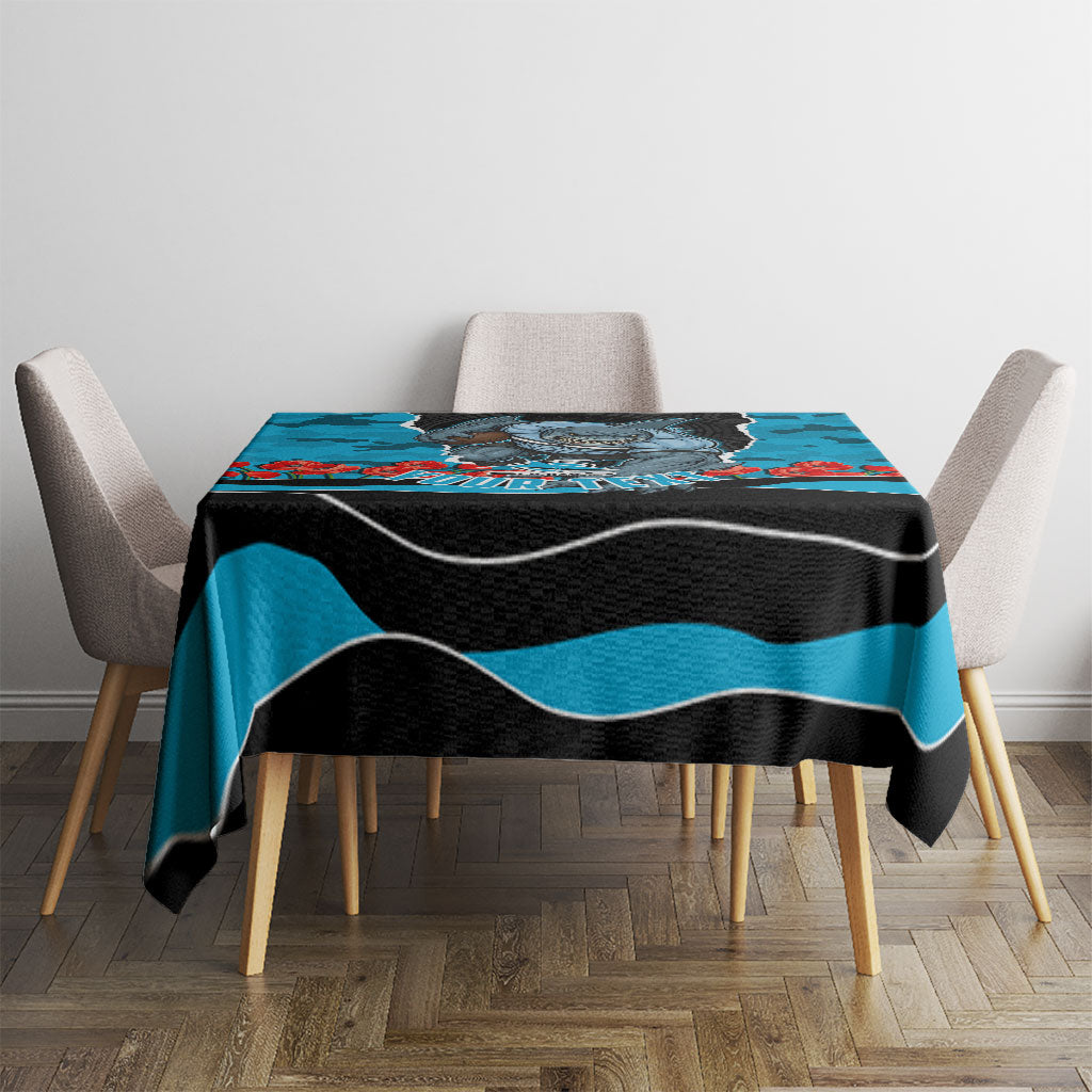 Personalized Sharks ANZAC Tribute Tablecloth Poppy Field Soldier Silhouette Aboriginal Rugby Mascot