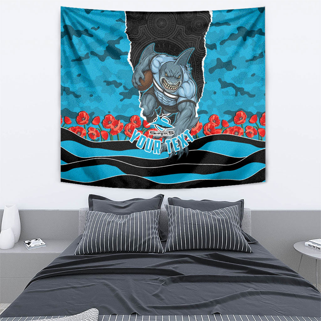 Personalized Sharks ANZAC Tribute Tapestry Poppy Field Soldier Silhouette Aboriginal Rugby Mascot