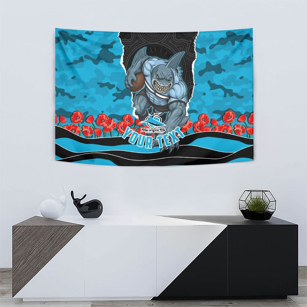 Personalized Sharks ANZAC Tribute Tapestry Poppy Field Soldier Silhouette Aboriginal Rugby Mascot