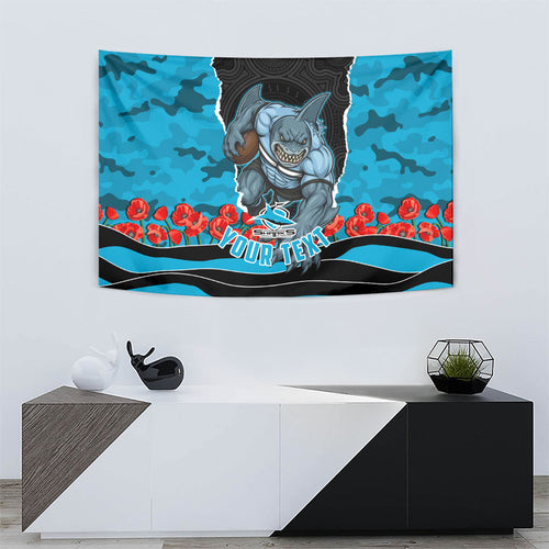 Personalized Sharks ANZAC Tribute Tapestry Poppy Field Soldier Silhouette Aboriginal Rugby Mascot