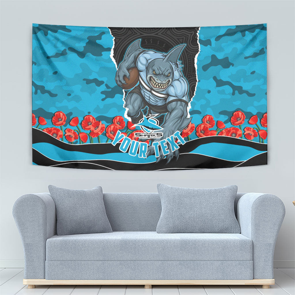 Personalized Sharks ANZAC Tribute Tapestry Poppy Field Soldier Silhouette Aboriginal Rugby Mascot