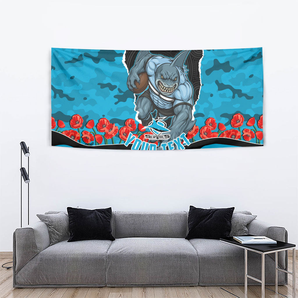 Personalized Sharks ANZAC Tribute Tapestry Poppy Field Soldier Silhouette Aboriginal Rugby Mascot