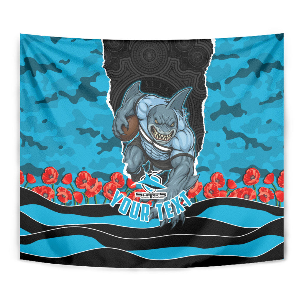 Personalized Sharks ANZAC Tribute Tapestry Poppy Field Soldier Silhouette Aboriginal Rugby Mascot