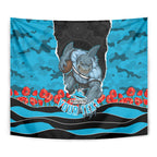 Personalized Sharks ANZAC Tribute Tapestry Poppy Field Soldier Silhouette Aboriginal Rugby Mascot