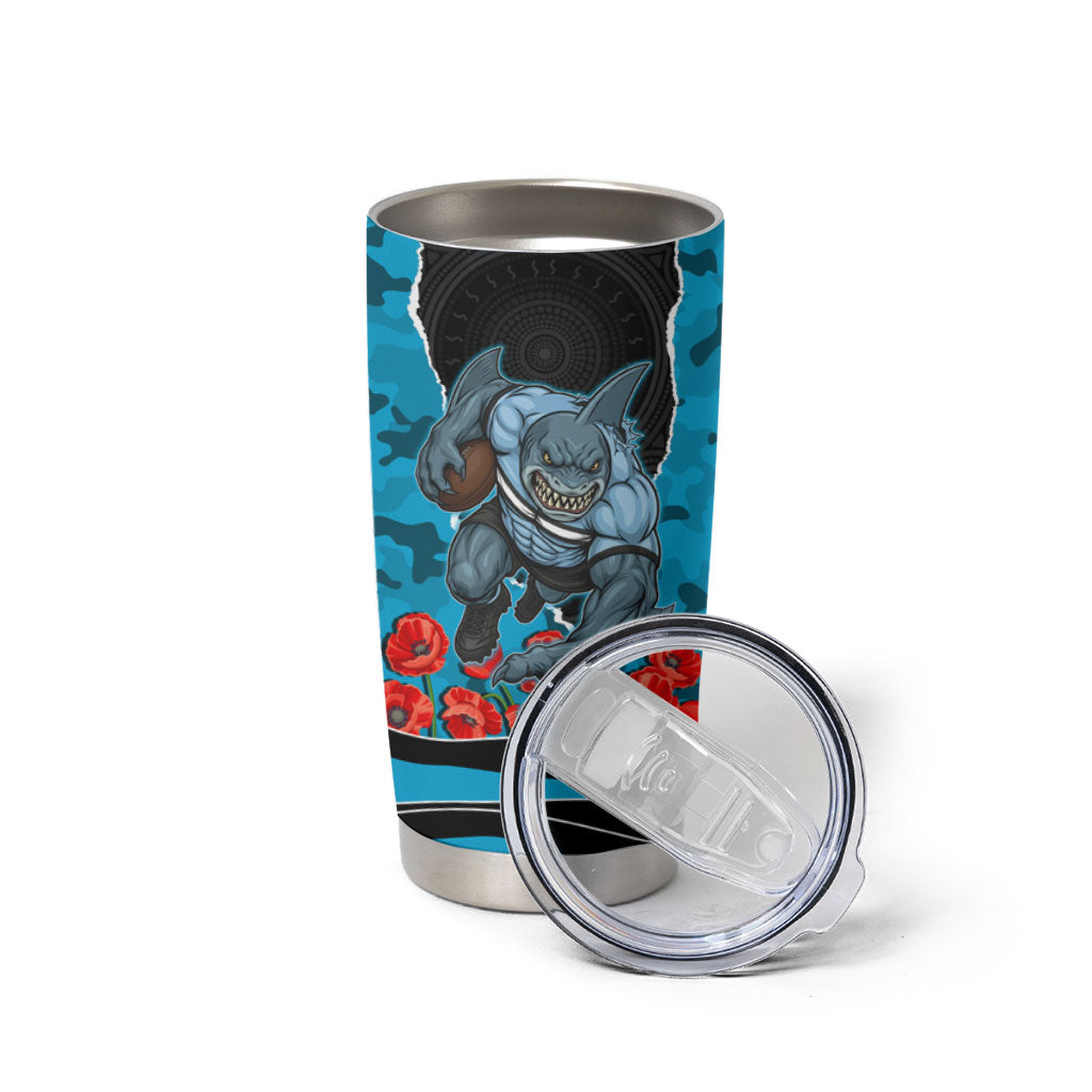 Personalized Sharks ANZAC Tribute Tumbler Cup Poppy Field Soldier Silhouette Aboriginal Rugby Mascot