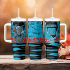 Personalized Sharks ANZAC Tribute Tumbler With Handle Poppy Field Soldier Silhouette Aboriginal Rugby Mascot