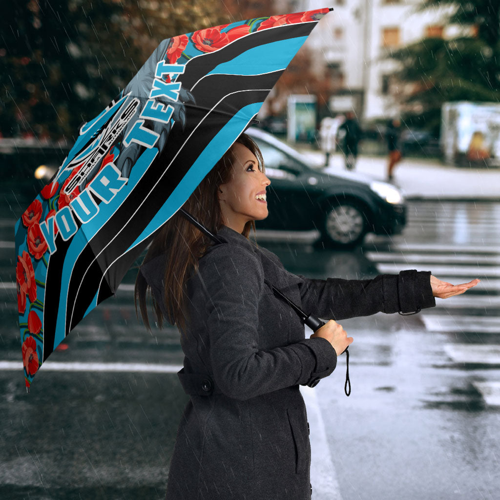 Personalized Sharks ANZAC Tribute Umbrella Poppy Field Soldier Silhouette Aboriginal Rugby Mascot