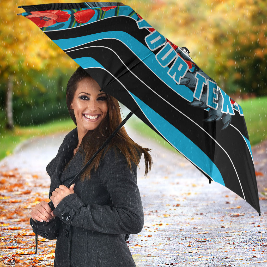 Personalized Sharks ANZAC Tribute Umbrella Poppy Field Soldier Silhouette Aboriginal Rugby Mascot