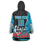 Personalized Sharks ANZAC Tribute Wearable Blanket Hoodie Poppy Field Soldier Silhouette Aboriginal Rugby Mascot