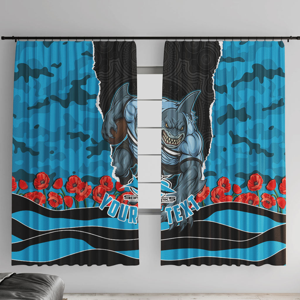 Personalized Sharks ANZAC Tribute Window Curtain Poppy Field Soldier Silhouette Aboriginal Rugby Mascot