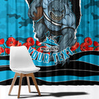 Personalized Sharks ANZAC Tribute Window Curtain Poppy Field Soldier Silhouette Aboriginal Rugby Mascot