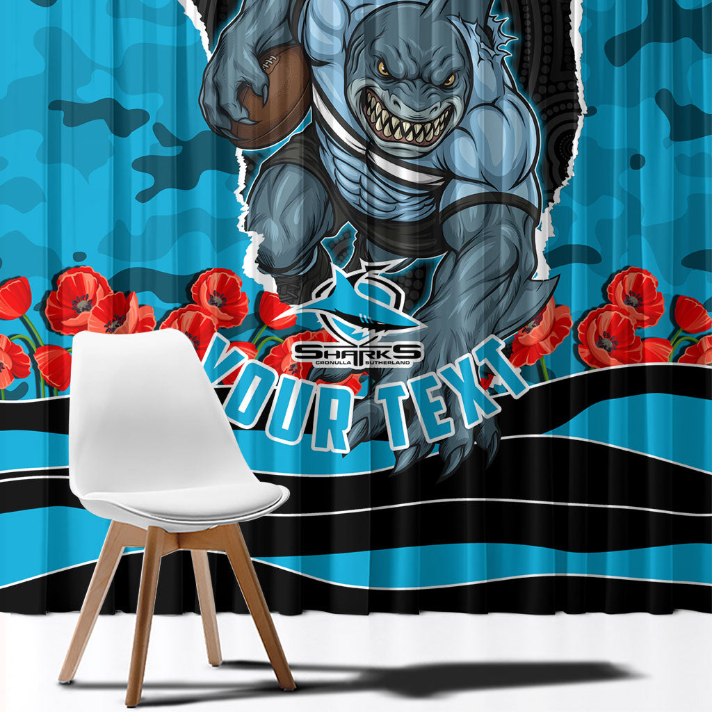 Personalized Sharks ANZAC Tribute Window Curtain Poppy Field Soldier Silhouette Aboriginal Rugby Mascot
