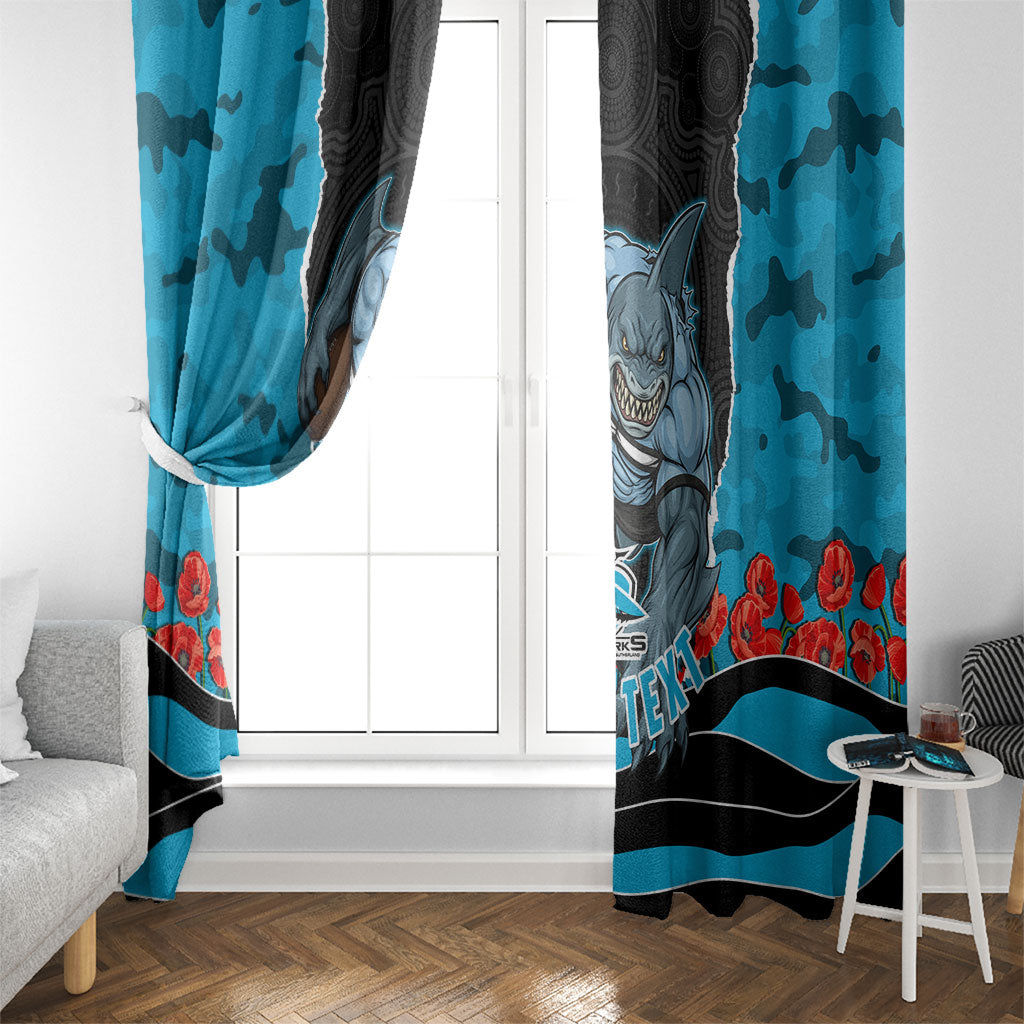Personalized Sharks ANZAC Tribute Window Curtain Poppy Field Soldier Silhouette Aboriginal Rugby Mascot
