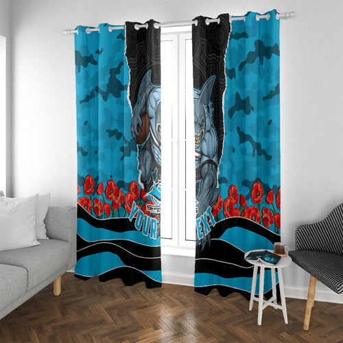 Personalized Sharks ANZAC Tribute Window Curtain Poppy Field Soldier Silhouette Aboriginal Rugby Mascot