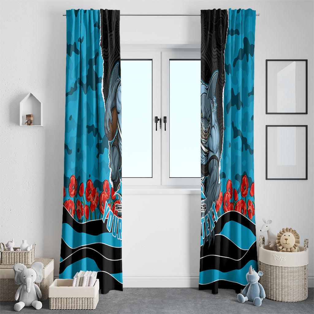 Personalized Sharks ANZAC Tribute Window Curtain Poppy Field Soldier Silhouette Aboriginal Rugby Mascot