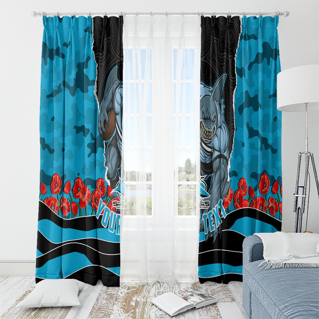 Personalized Sharks ANZAC Tribute Window Curtain Poppy Field Soldier Silhouette Aboriginal Rugby Mascot