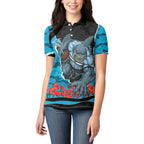 Personalized Sharks ANZAC Tribute Women Polo Shirt Poppy Field Soldier Silhouette Aboriginal Rugby Mascot