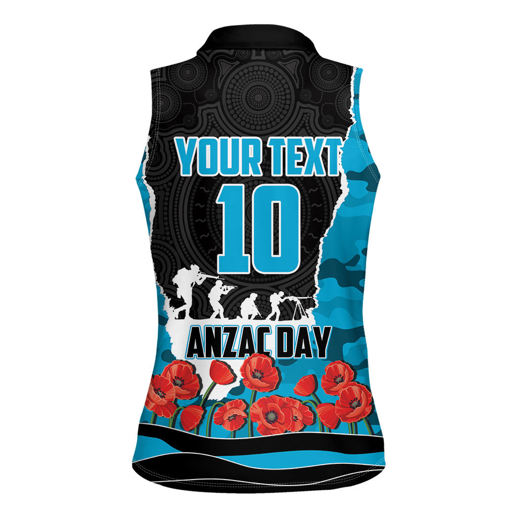 Personalized Sharks ANZAC Tribute Women Sleeveless Polo Shirt Poppy Field Soldier Silhouette Aboriginal Rugby Mascot