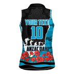 Personalized Sharks ANZAC Tribute Women Sleeveless Polo Shirt Poppy Field Soldier Silhouette Aboriginal Rugby Mascot