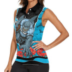 Personalized Sharks ANZAC Tribute Women Sleeveless Polo Shirt Poppy Field Soldier Silhouette Aboriginal Rugby Mascot