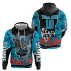 Personalized Sharks ANZAC Tribute Zip Hoodie Poppy Field Soldier Silhouette Aboriginal Rugby Mascot
