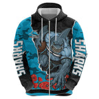 Personalized Sharks ANZAC Tribute Zip Hoodie Poppy Field Soldier Silhouette Aboriginal Rugby Mascot