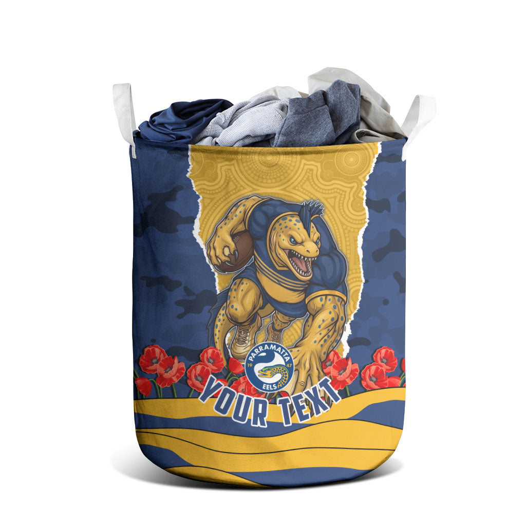 Personalized Parramatta Eels ANZAC Tribute Laundry Basket Poppy Field Soldier Silhouette Aboriginal Rugby Mascot