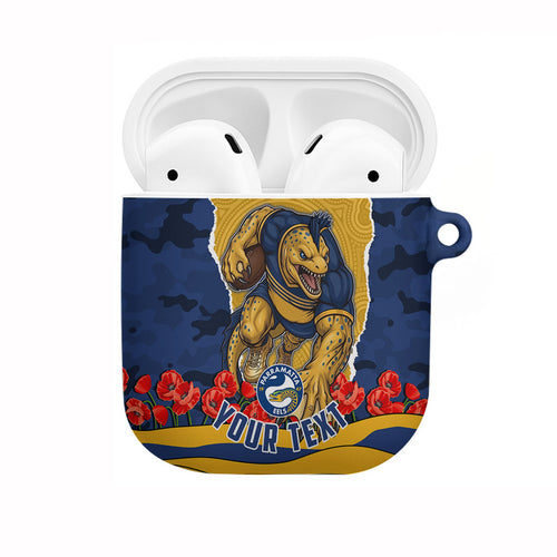 Personalized Parramatta Eels ANZAC Tribute AirPods Case Poppy Field Soldier Silhouette Aboriginal Rugby Mascot