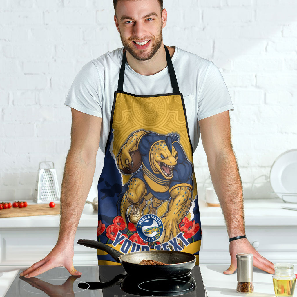 Personalized Parramatta Eels ANZAC Tribute Apron Poppy Field Soldier Silhouette Aboriginal Rugby Mascot