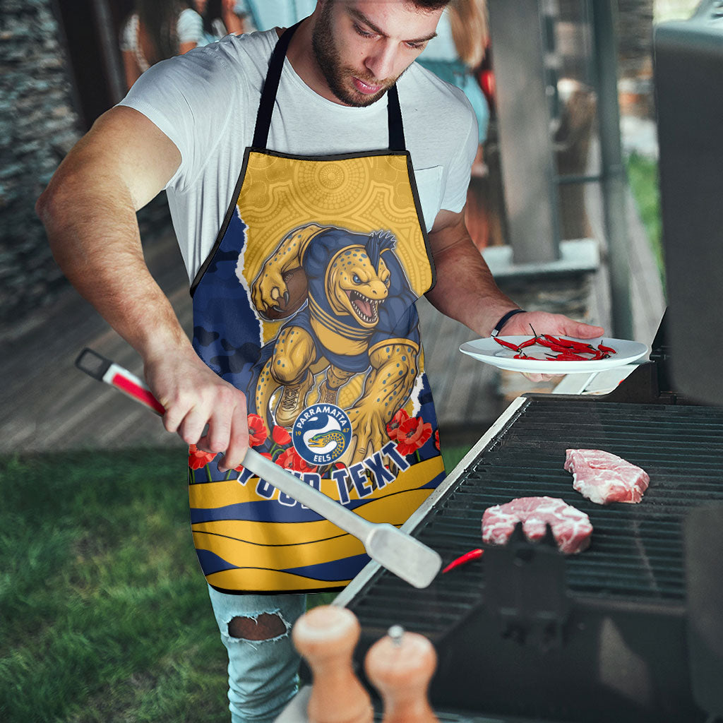 Personalized Parramatta Eels ANZAC Tribute Apron Poppy Field Soldier Silhouette Aboriginal Rugby Mascot