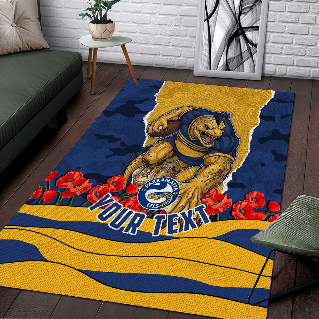 Personalized Parramatta Eels ANZAC Tribute Area Rug Poppy Field Soldier Silhouette Aboriginal Rugby Mascot