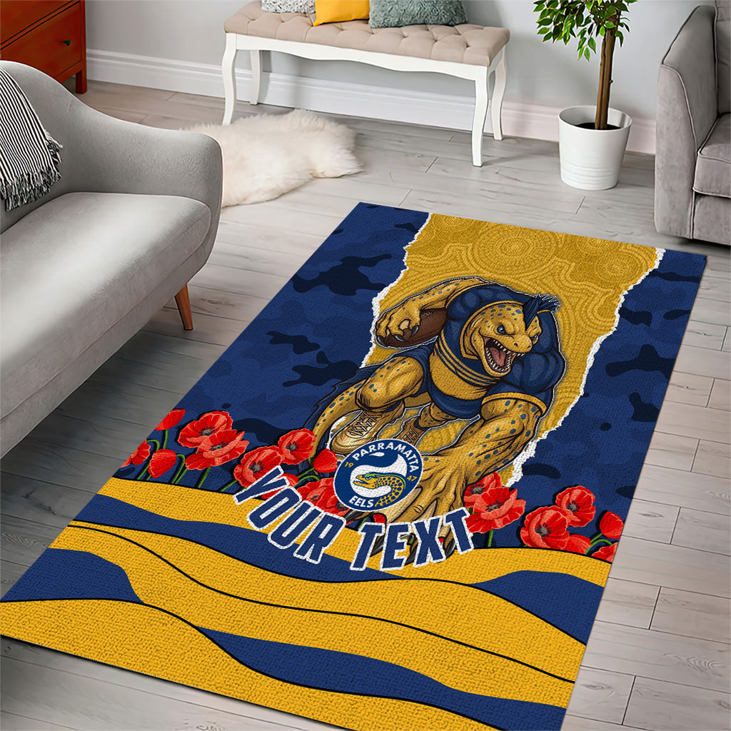 Personalized Parramatta Eels ANZAC Tribute Area Rug Poppy Field Soldier Silhouette Aboriginal Rugby Mascot