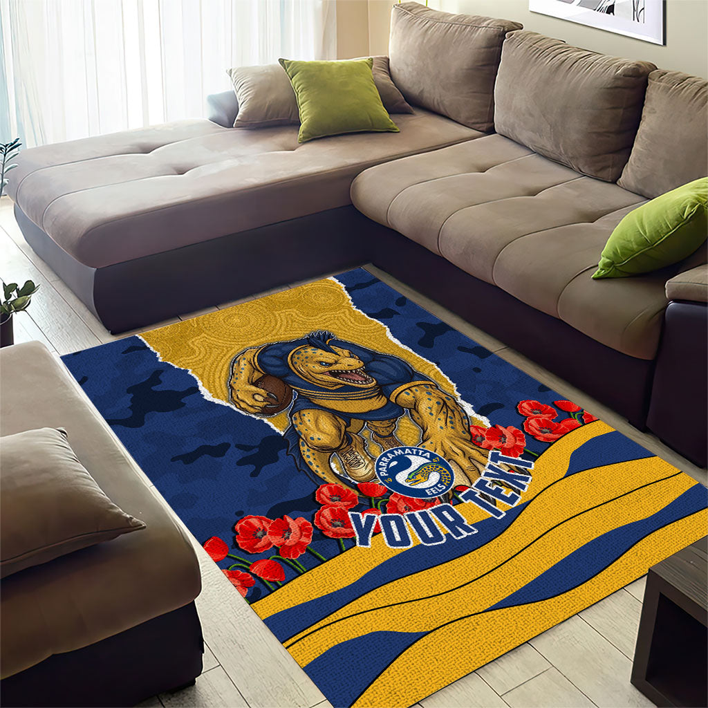 Personalized Parramatta Eels ANZAC Tribute Area Rug Poppy Field Soldier Silhouette Aboriginal Rugby Mascot