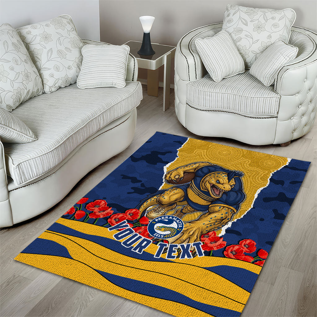 Personalized Parramatta Eels ANZAC Tribute Area Rug Poppy Field Soldier Silhouette Aboriginal Rugby Mascot