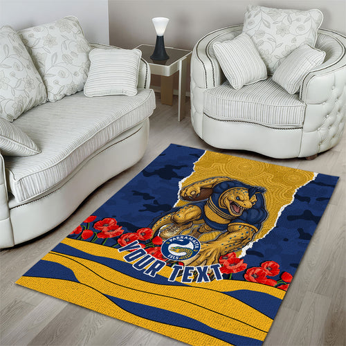 Personalized Parramatta Eels ANZAC Tribute Area Rug Poppy Field Soldier Silhouette Aboriginal Rugby Mascot