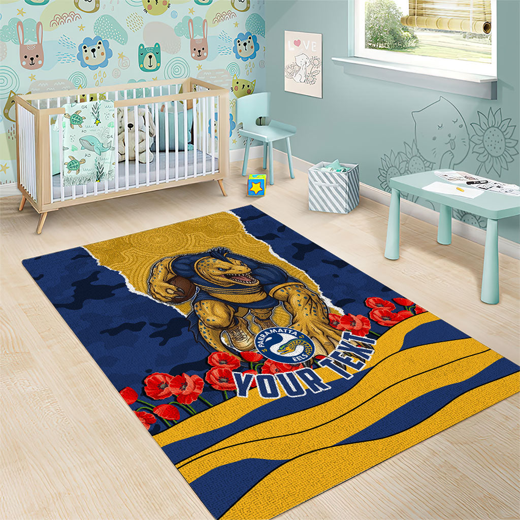 Personalized Parramatta Eels ANZAC Tribute Area Rug Poppy Field Soldier Silhouette Aboriginal Rugby Mascot