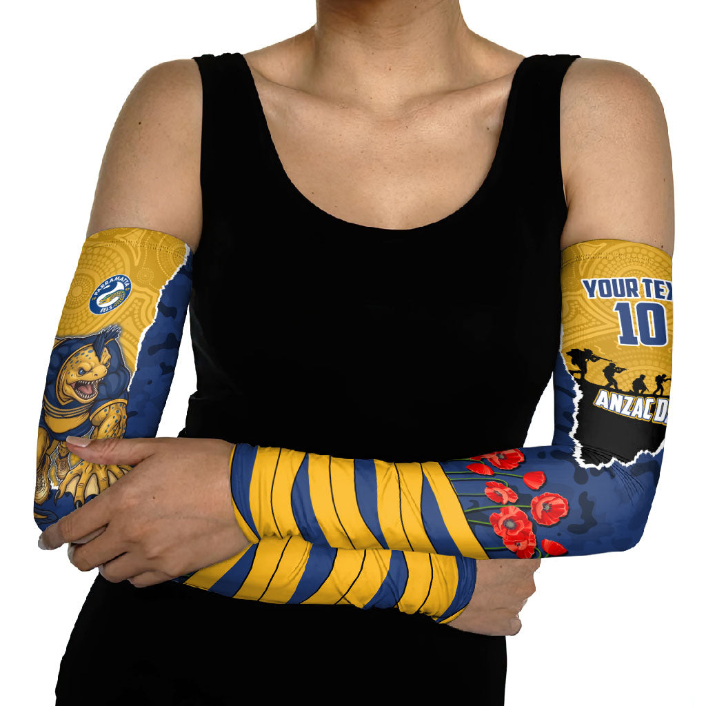 Personalized Parramatta Eels ANZAC Tribute Arm Sleeves Poppy Field Soldier Silhouette Aboriginal Rugby Mascot