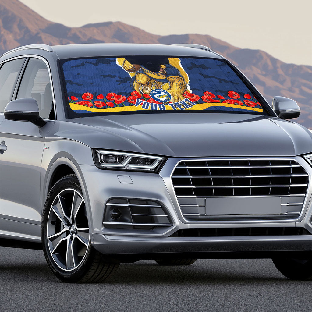 Personalized Parramatta Eels ANZAC Tribute Auto Sun Shade Poppy Field Soldier Silhouette Aboriginal Rugby Mascot