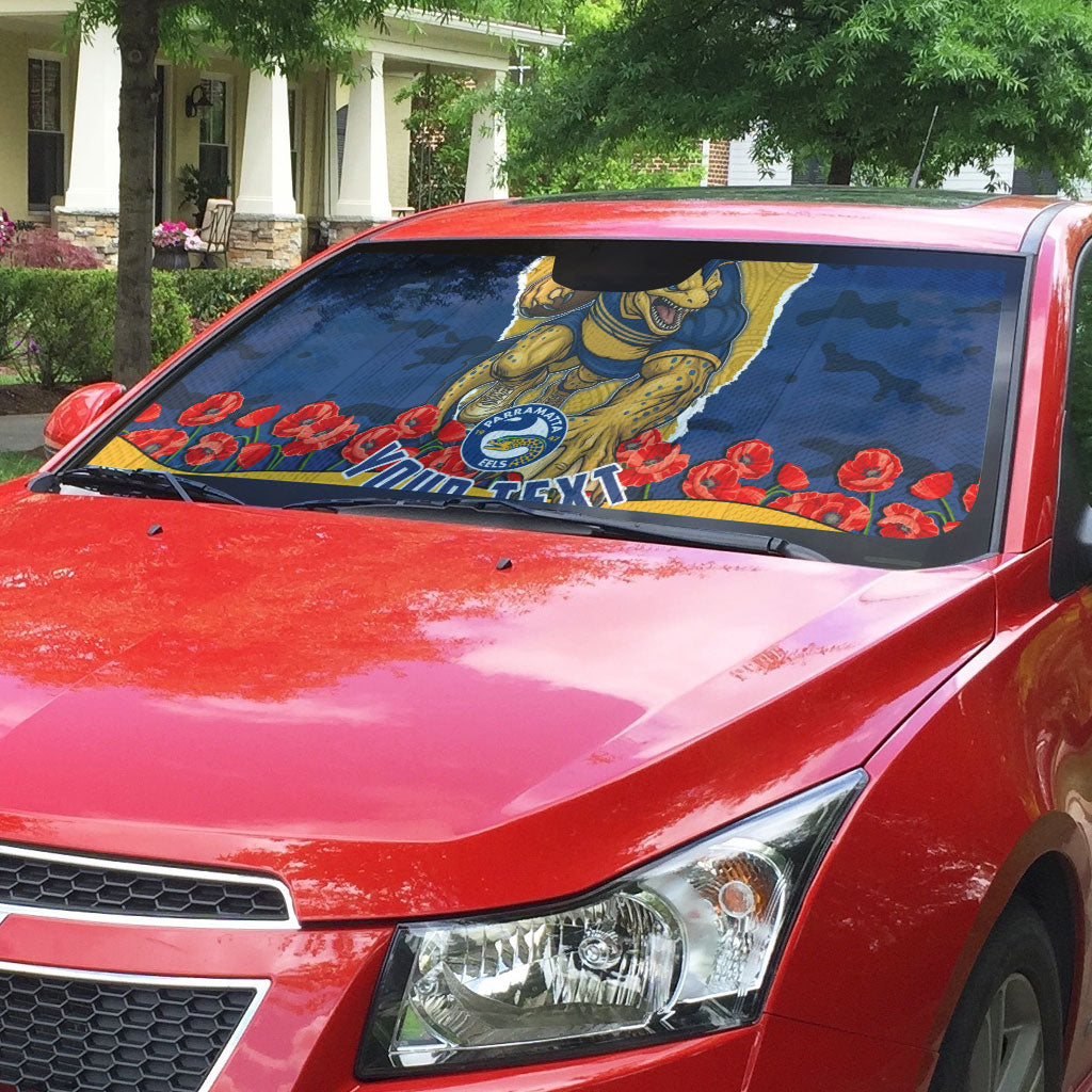 Personalized Parramatta Eels ANZAC Tribute Auto Sun Shade Poppy Field Soldier Silhouette Aboriginal Rugby Mascot