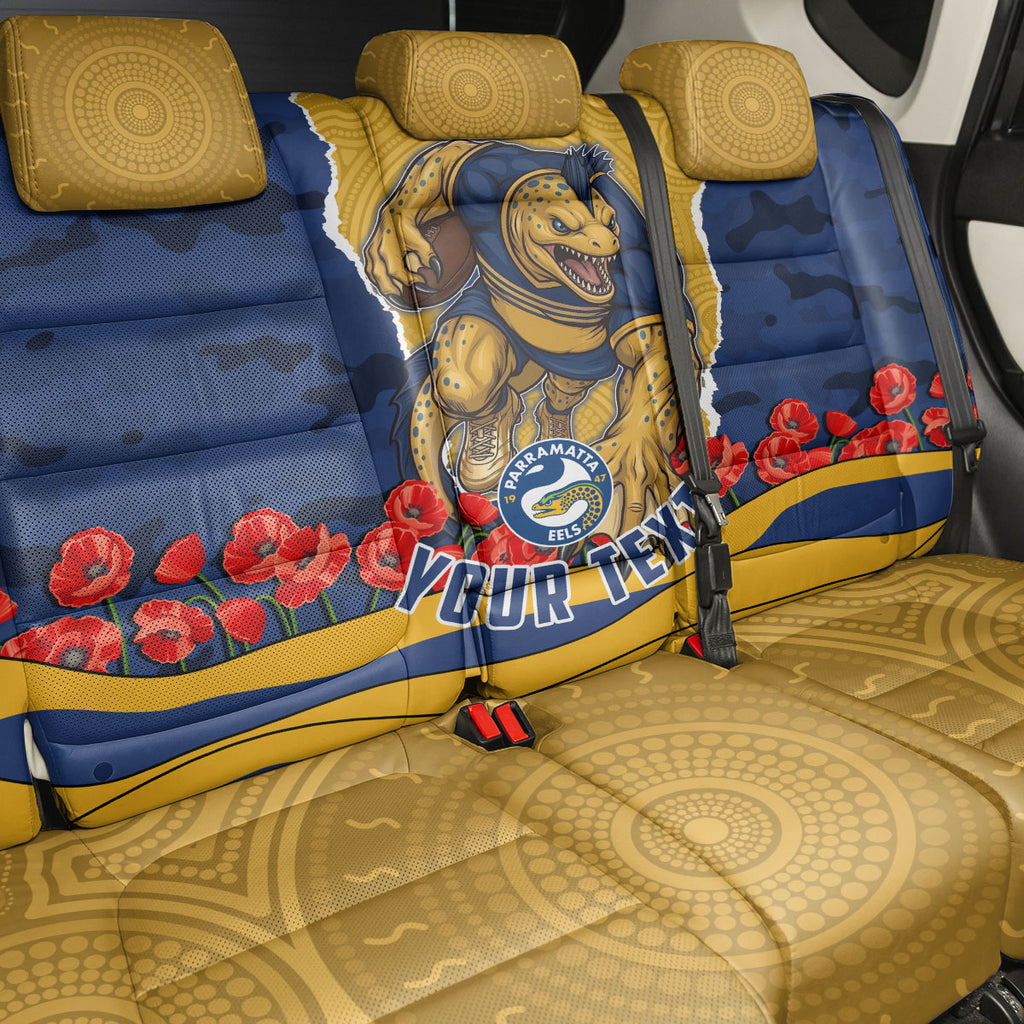 Personalized Parramatta Eels ANZAC Tribute Back Car Seat Cover Poppy Field Soldier Silhouette Aboriginal Rugby Mascot