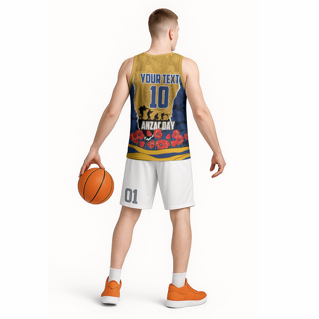 Personalized Parramatta Eels ANZAC Tribute Basketball Jersey Poppy Field Soldier Silhouette Aboriginal Rugby Mascot