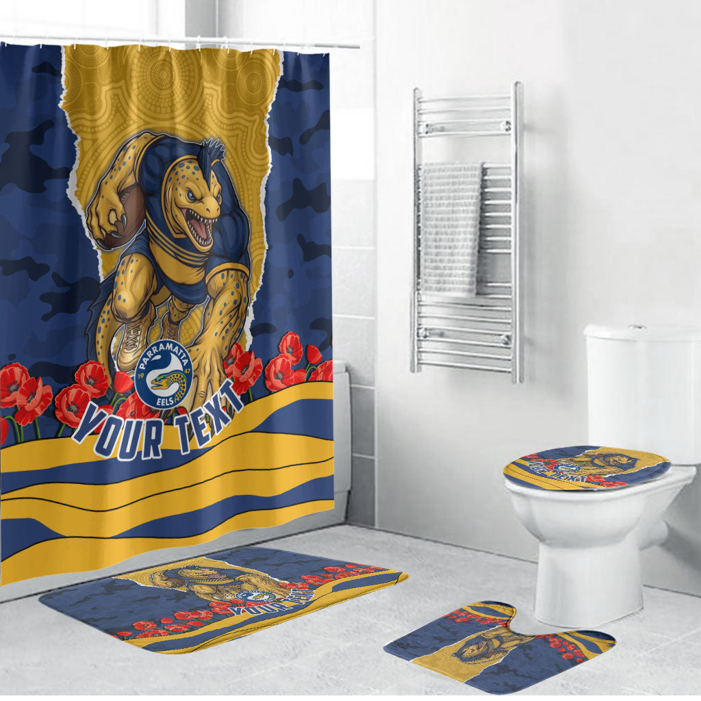 Personalized Parramatta Eels ANZAC Tribute Bathroom Set Poppy Field Soldier Silhouette Aboriginal Rugby Mascot